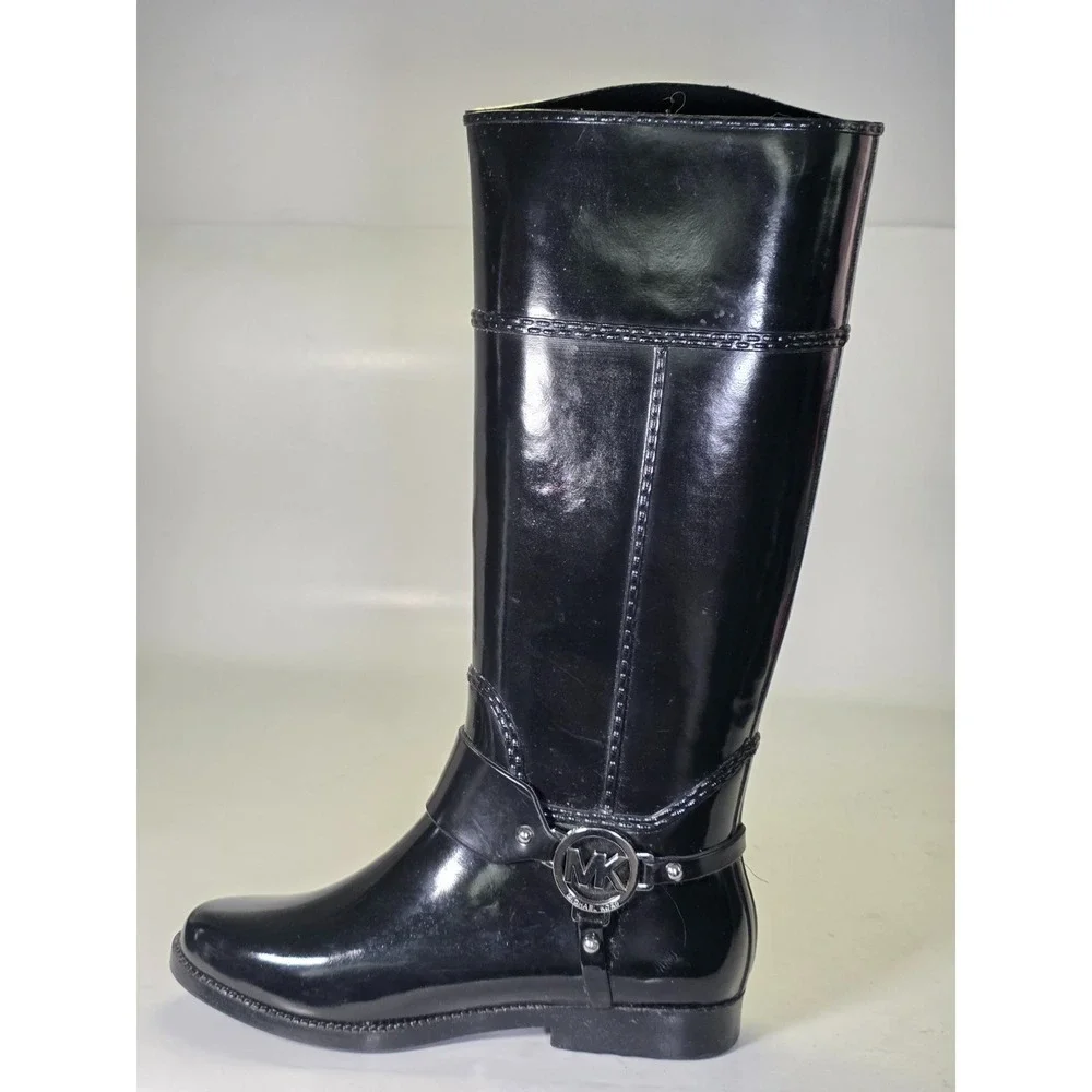 Michael Kors‎ MK Women's Rain Boots Size 6 M Black Tall Waterproof Rubber Riding